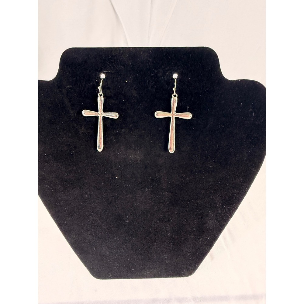 Unbranded Cross Dangle Earrings OS Silver‎ Tone Religious Minimalist Fishhook
